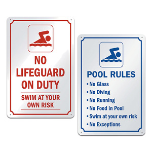 Targa in metallo per la sicurezza in piscina, stile retrò, con scritta 'Nessun bagnino in servizio, Nuotare a proprio rischio e pericolo', decorazione da parete per piscina, segnale <span class=keywords><strong>di</strong></span> avvertimento. - Product Image 4