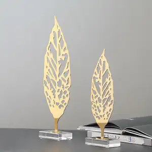 Modern art gold leaf metal decoration items wall metal art for home stainless steel leaf sculpture