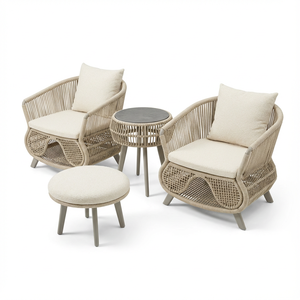 كرسي استرخاء خارجي منسوج بحبل على شكل قطة كسولة مع إطار من الألومنيوم وقماش مقاوم للماء للفناء والحديقة/شرفة الفندق - Product Image 4