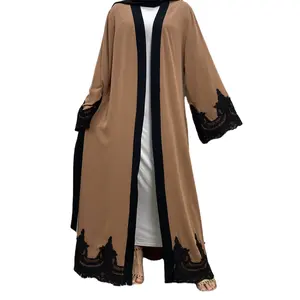 工厂新的温和的和服abaya迪拜2018美丽的伊斯兰abaya burqa和服开放粉扑袖刺绣Abaya