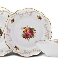 Service de table 24 pièces en porcelaine fine écologique avec motifs floraux dorés pour 6 personnes