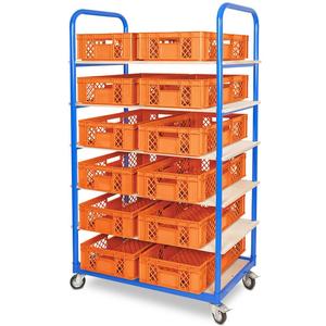 LxDxH 1050x500x1690mm 4 ruedas giratorias 2 ruedas con freno de estacionamiento Carro de 6 niveles con 12 cajas de euros - Product Image 1