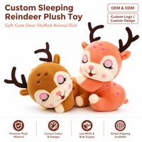 Peluche renne avec cœur et nez, yeux fermés, ensemble de bois de renne, deux couleurs, OEM ODM, fabricant en gros sur mesure