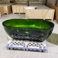 Baignoire autoportante en résine à surface solide translucide, forme ovale, design moderne, vert thé, pour salle de bain intérieure, 50-59 gal 5