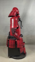 Otantik Parlak Kırmızı Samuray Yoroi Zırhı Tam Takım Ay Süsü Kabuto Kaskı Menpo Maskesi Siyah Bağcıklı