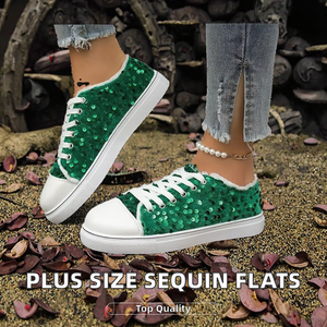 Zapatos Casuales de Mujer al por Mayor, Tallas Grandes, con Cordones, Tela con Lentejuelas, Planos, a la Moda - Product Image 2