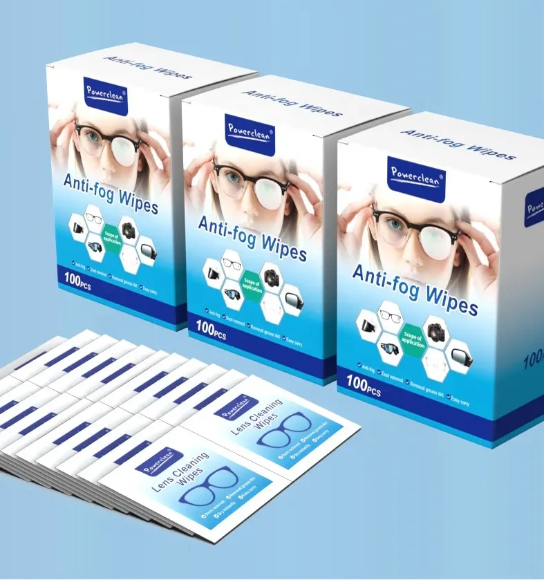 Disposable 100pcs each box Anti Fog PreMoistened Quick Dry Scratch-Free Cleaning Wipes for Glasses Screens Lenses