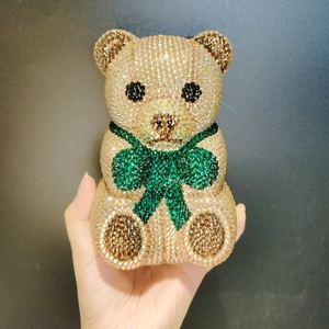 Cute <strong>Green</strong> Bow Flat Bottom Full of Diamonds Bear Dinner Bag Luxury Banquet Diamond <strong>Clutch</strong> Women's Rhinestone Bolsa Feminina - Product Image 1