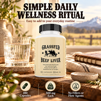 Capsules de foie de bœuf nourri à l'herbe de haute qualité 500mg Vitamines Folate B12 Choline Fer Hémique Cuivre Chrome 180 Complément Alimentaire