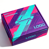 Boîte rigide rétro cyberpunk futuriste à deux compartiments avec impression néon et logo personnalisé en relief pour accessoires technologiques et emballages cadeaux