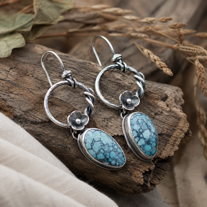 Nuovi Orecchini a Cerchio Irregolari con Rose e Turchese, Stile Bohémien, Ornamenti Floreali Personalizzati per Uso Quotidiano Femminile - Product Image 3