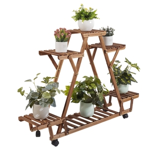Étagère triangulaire pour plantes avec roues intérieur 6 pots <span class=keywords><strong>de</strong></span> fleurs en bois en <span class=keywords><strong>pot</strong></span> pour patio jardin affichage plantes succulentes plantes à fleurs - Product Image 1