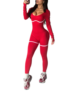Ropa deportiva de invierno de manga larga para mujer, sin costuras, con bloques de color, elástica, sexy, con efecto fruncido en los glúteos, para gimnasio, entrenamiento, yoga. - Product Image 1