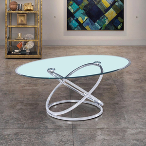 Gran oferta, mesa de centro de vidrio templado con Base cromada de diseño moderno con tapa transparente para sala de estar, muebles al por mayor - Product Image 1