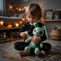 Peluche personnalisée de lapin zombie doux avec yeux à boutons et cicatrices pour enfants, cadeau d'Halloween mignon et effrayant, et décoration de chambre