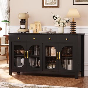Vitrines de rangement en verre cannelé cintrées, en <span class=keywords><strong>bois</strong></span> noir, pour salle à manger, avec quincaillerie dorée DR527 - Product Image 6