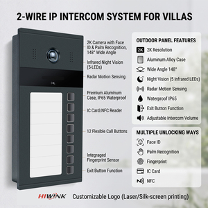 Vidéophone intelligent Hiwink IP65 en acier, 2 fils, contrôle à distance via l'application Tuya, écran tactile étanche, 4 extérieurs 8 intérieurs - Product Image 5