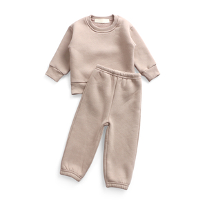 Bộ đồ thể thao nỉ unisex màu trơn phong cách mới, bộ đồ hai mảnh thoải mái, bộ quần áo mùa đông cho bé trai - Product Image 3