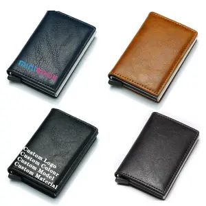 Minibook Pu deri Metal Rfid cüzdan engelleme otomatik alüminyum kredi kart tutucu özel cüzdanlar