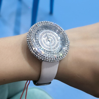 Montre à quartz pour femme en zircon, cadran rond en cristal de 33 mm, bracelet en cuir souple, étanche, montre-bracelet de luxe pour soirée et robe de soirée