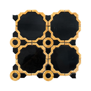 Hiện đại tường trang trí gạch trắng & màu xanh đậm hoa mẫu bằng tia nước đá cẩm thạch Gạch <span class=keywords><strong>Mosaic</strong></span> cho nhà/biệt thự/khách sạn backsplash - Product Image 2