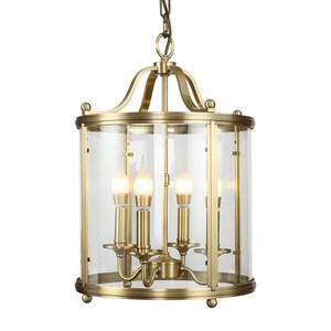 โคมไฟระย้าทรงกระบอกทองแดงสไตล์อเมริกันสมัยใหม่ พร้อมโคมแก้วรูปกรงนก สำหรับติดตั้งในระเบียง ทางเดิน ร้านอาหาร - Product Image 1