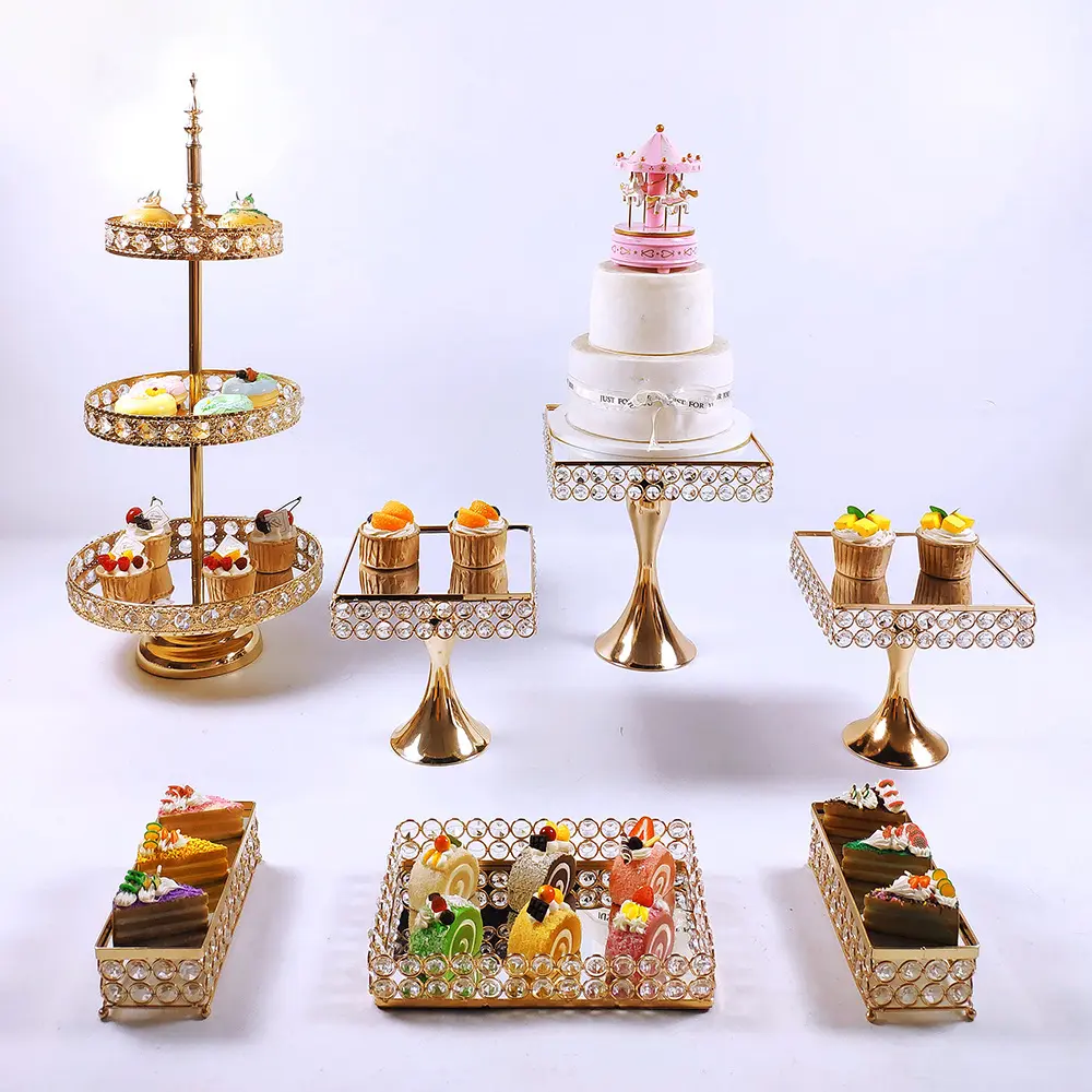 Nicro grosir mewah gaya meriah perlengkapan pesta ulang tahun baki peralatan masak alat Cupcake kue pernikahan makanan penutup Set berdiri