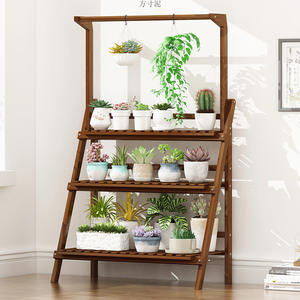 أطقم حدائق حامل نباتات خشبي صلب عصري قابل للطي من 3 طبقات مع فتحات تصريف وري ذاتي - Product Image 4