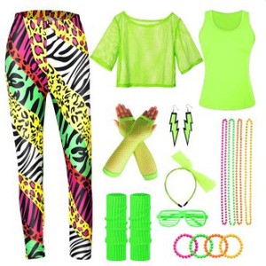 Ensemble d'accessoires de déguisement arc-en-ciel années <span class=keywords><strong>80</strong></span> : Jupe <span class=keywords><strong>tutu</strong></span>, chauffe-jambes, gants résille, lunettes, boucles d'oreilles, bracelet, collier, bandeau - Product Image 3