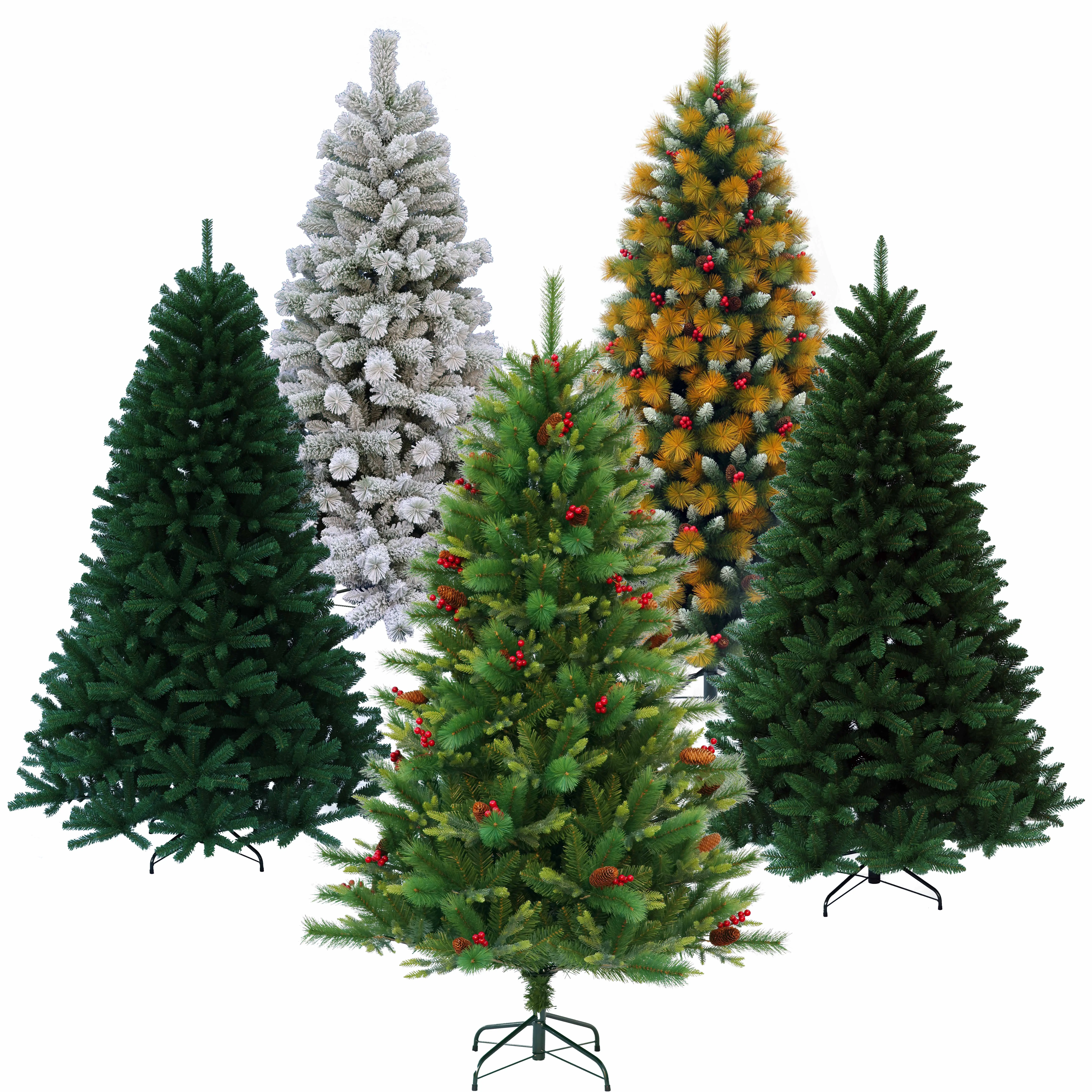 メーカーLEDライトモダン人工クリスマスツリー卸売広東PVC 7フィート8フィートプレライト植毛ビッグスノーホワイトPE