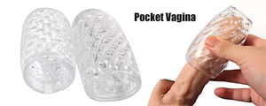Copa de masturbador masculino reutilizable, funda para pene, <span class=keywords><strong>Vagina</strong></span> de cristal transparente, túnel texturizado, coño de bolsillo para hombres - Product Image 4