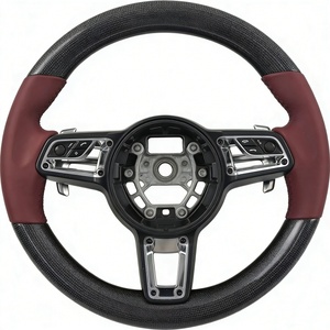 Volante Deportivo de Cuero y Fibra de Carbono Roja para <span class=keywords><strong>Porsche</strong></span> 991 981 718 <span class=keywords><strong>Cayman</strong></span> 957 996 Macan 997 Cayenne 911 Panamera 958 992 997.2 - Product Image 3