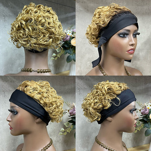 European and American real hair wig African small <b>curly</b> hair ice hair band fluffy curl wig headgear natural realistic black wig - Product Image 4