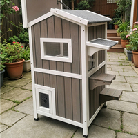 WoodVille Condo pour chat d'extérieur à 2 étages en bois massif, maison moderne pour animaux de compagnie avec escalier, fenêtre, respirant, construction métallique durable pour petits animaux