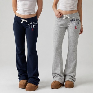 Women's Y2K Letter Print Casual Pants Fall New Arrival Low Rise Drawstring Waist Loose Fit Full Length Jogger Sweatpants - Product Image 1
