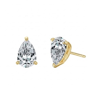 Boucles d'oreilles classiques en diamant de laboratoire taille poire, en or massif 14K 18K blanc, jaune ou rose, solitaire à 3 griffes en V - Product Image 2