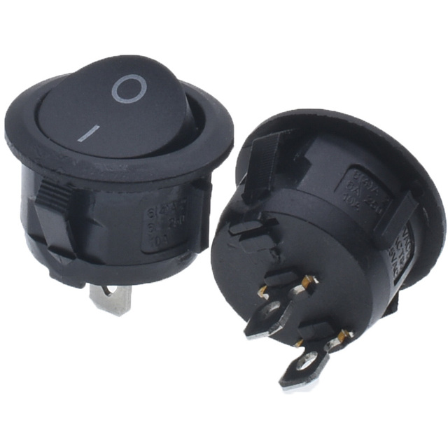 Black 20mm round Power Control Switch 6A 250V On-Off Rocker Button Switch with 1NO1NC Combination