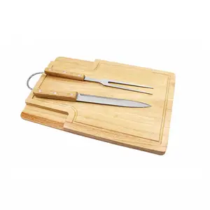 Venta directa de fábrica logotipo personalizado goma madera tabla de cortar cuchillo conjunto con tabla de cortar