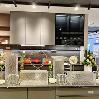 Présentoir de buffet en acrylique anti-rouille personnalisé avec étagères en verre et rehausseurs à motif pierre pour fêtes et Noël