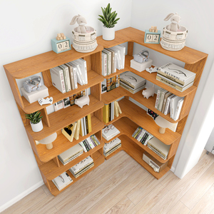 Corner Bookshelf Set 90 Cm And 80 Cm Extendable Free Combination <b>Dark</b> Oak Color Display <b>Shelf</b> For Living Room Home Office - Product Image 3