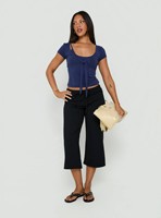 Pantalon large femme style européen, taille élastiquée, noir, coupe courte, décontracté, été, vente en gros OEM