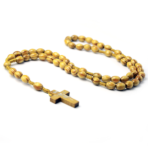 Collier de prière catholique en perles de bois ovales, pendentif croix crucifix de <span class=keywords><strong>Christ</strong></span>, collier pour hommes et femmes, bijoux religieux musulmans - Product Image 2