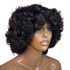 Perruques de cheveux Remy à double tirage, franges, boucles rebondissantes, vietnamiennes, densité 250%, noires, courtes, bouclées, grandes boucles, 10 pouces, sans dentelle - Product Image 5