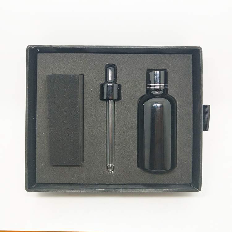 Custom logo beard oil packaging 30 ml black frosted glass bottle with packaging box