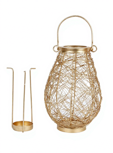 Lanterne à bougie en métal doré, porte-bougie en fer fait main, décor suspendu en fil de fer pour mariage, maison, Noël - Product Image 4