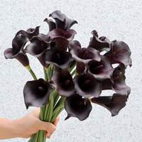 Bunga Calla Lily PU Ungu Tua Buatan Tangan Berkualitas Tinggi untuk Dekorasi Rumah Hari Valentine, Rangkaian Bunga Genggam