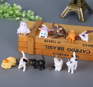 Atacado kawaii bonito dos desenhos animados em miniatura crianças brinquedos estatuetas de gato de plástico sorte preto figuras de animais de jardim