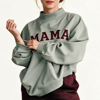 Sweat-shirt vert tendance à col montant pour femmes et adolescentes 2026 – Haut d'hiver ample et court à manches longues