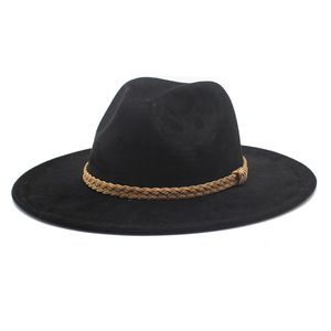 Nouveauté <span class=keywords><strong>2022</strong></span> Printemps-Été Chapeaux Fedora à large bord en polyester, cuir et daim, anti-UV, pour femmes et hommes, style Western, Cowboy, Safari et habillé - Product Image 4