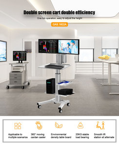 Chariot médical à roulettes roulant réglable en hauteur pour hôpital Crash IV sur roues avec plateau de clavier à double bras pour moniteur - Product Image 2